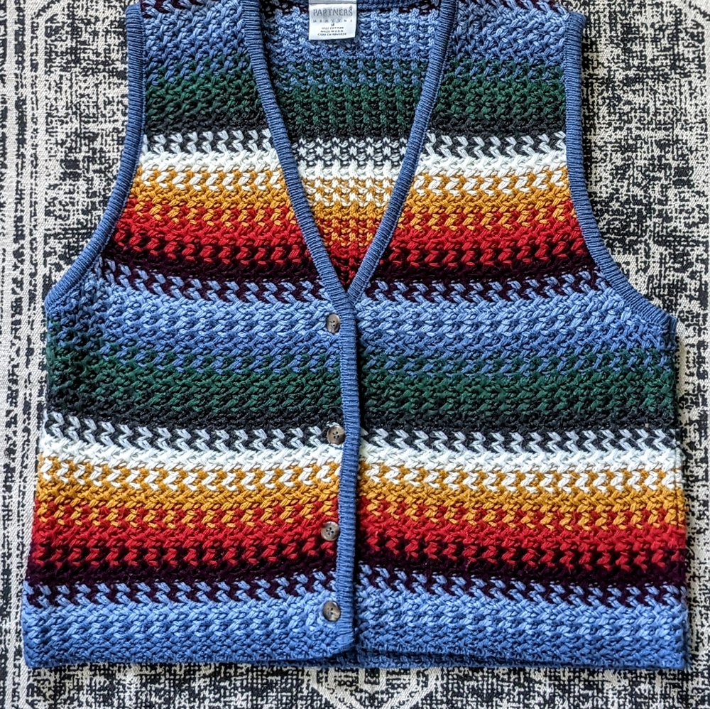 SOLD Crochet Knit Sweater Vest Earthy - Picture 2 of 16